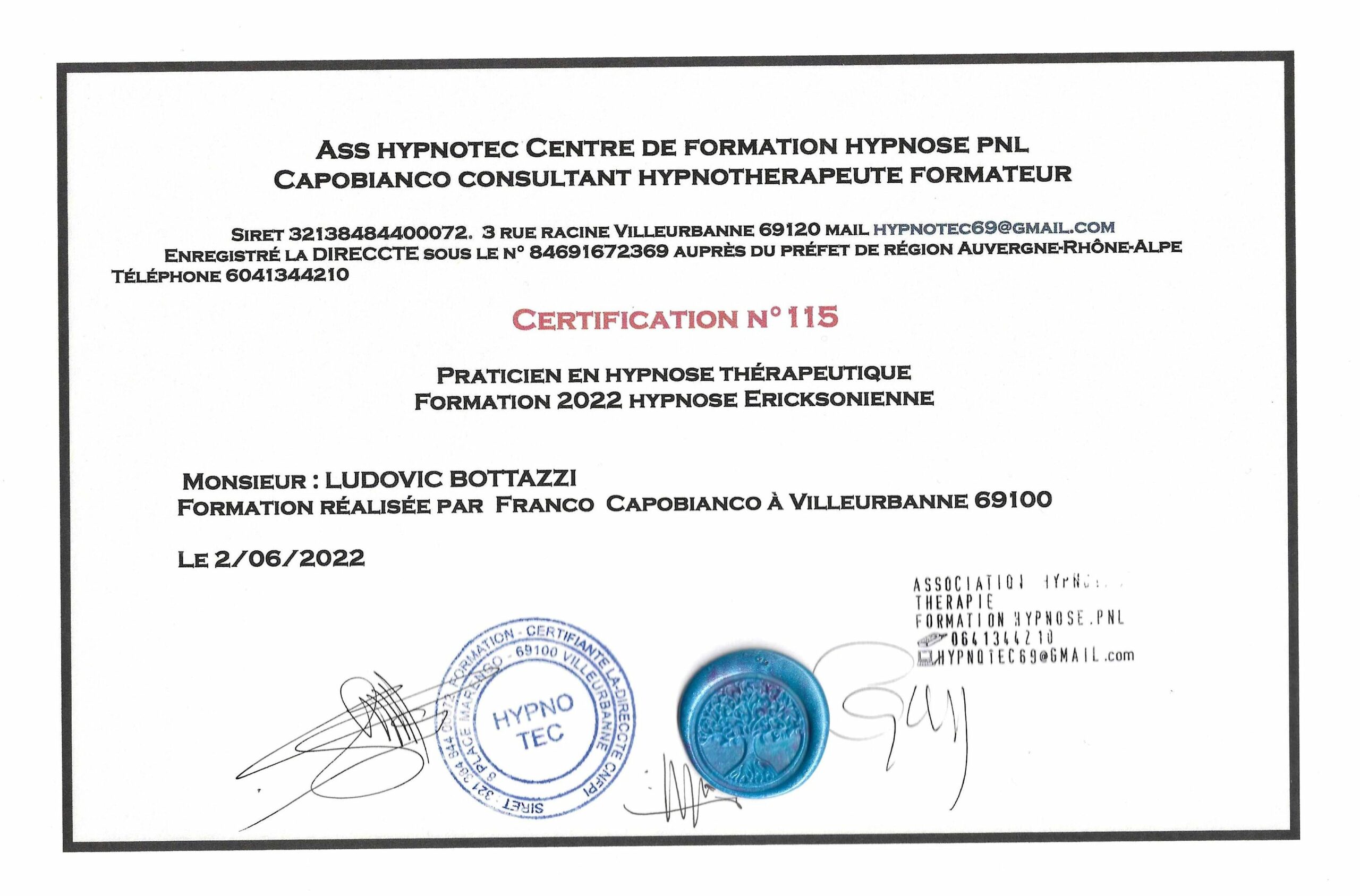 certification hypnothérapeute ludovic bottazzi